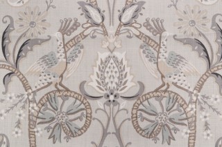 Thibaut Peacock Garden F924357 Printed Linen Drapery Fabric in Grey