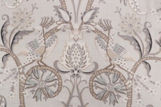 Thibaut Peacock Garden F924357 Printed Linen Drapery Fabric in Grey
