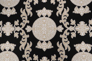 Thibaut Halie F936114 Printed Linen Blend Drapery Fabric in Black & Beige 