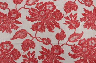 Thibaut Helena F94102 Printed Linen Drapery Fabric in Red 