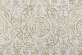 Sample of Anna French Sansome F94154 Printed Linen Blend Drapery Fabric in Lime for Thibaut 