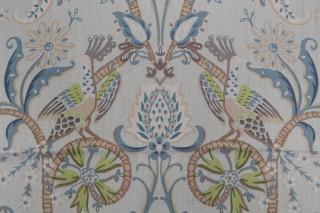 Thibaut Peacock Garden F924360 Printed Linen Drapery Fabric in Aqua 