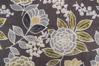 Thibaut Sulu F913010 Printed Linen Drapery Fabric in Charcoal 