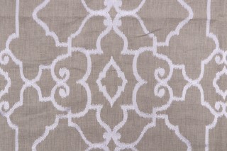 Thibaut Ogden W714210 Embroidered Linen Drapery Fabric in White on Natural 