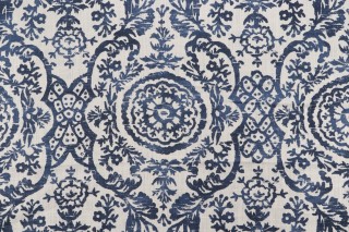 Sample of Thibaut Sansome F94151 Printed Linen Blend Drapery Fabric in Navy 