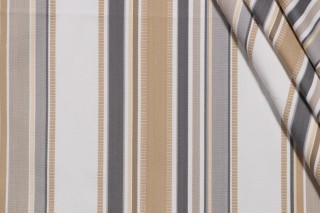 Thibaut Barnegat Stripe W80102 Woven Cotton Decorator Fabric in Platinum and Gold 