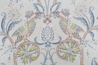 Thibaut Peacock Garden F924360 Printed Linen Drapery Fabric in Aqua