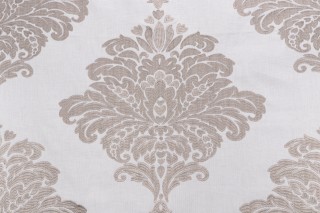 Thibaut Arturo Damask W713017 Embroidered Drapery Fabric in Grey on White