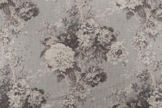 Waverly Ballad Bouquet Printed Linen Blend Drapery Fabric in Platinum