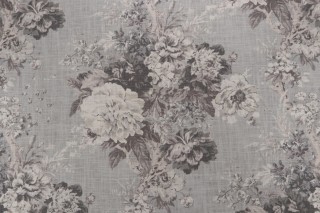 Waverly Ballad Bouquet Printed Linen Blend Drapery Fabric in Platinum