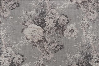 Waverly Ballad Bouquet Printed Linen Blend Drapery Fabric in Platinum