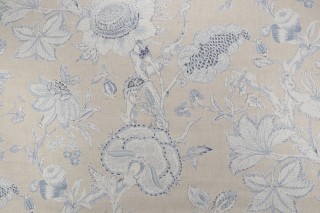 Anna French Rittenhouse F94146 Printed Cotton Blend Drapery Fabric in Blue and Tan for Thibaut