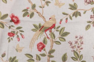 Sample of Thibaut Newman F94704 Printed Linen Drapery Fabric in Cream 