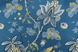 Thibaut Donegal F913002 Printed Linen Blend Drapery Fabric in Peacock Blue 