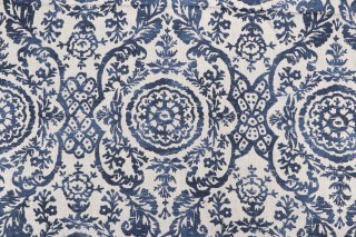 Sample of Thibaut Sansome F94151 Printed Linen Blend Drapery Fabric in Navy 
