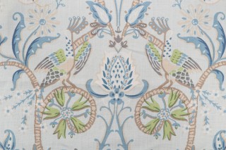Thibaut Peacock Garden F924360 Printed Linen Drapery Fabric in Aqua 
