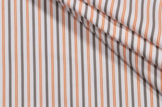 Thibaut Resort Ticking W716039 Woven Cotton Decorator Fabric in Grey and Orange