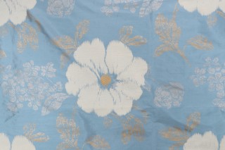 Thibaut Rue De Seine AF7867 Printed & Embroidered Silk Drapery Fabric in Blue