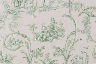 Thibaut Paysannerie F97369 Printed Cotton Drapery Fabric in Green on Off-White