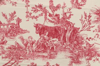 Thibaut Chateau De Loir F97301 Printed Cotton Drapery Fabric in Red on Cream
