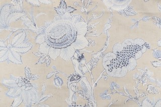 Anna French Rittenhouse F94146 Printed Cotton Blend Drapery Fabric in Blue and Tan for Thibaut