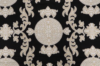 Thibaut Halie F936114 Printed Linen Blend Drapery Fabric in Black & Beige