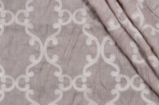 Thibaut Roselli Trellis AW2562 Embroidered Linen Drapery Fabric in White on Lavender