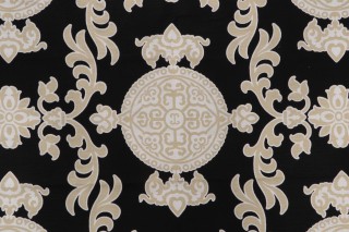 Thibaut Halie F936114 Printed Linen Blend Drapery Fabric in Black & Beige