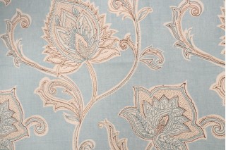 Thibaut Orissa F97914 Printed Linen Blend Drapery Fabric in Aqua