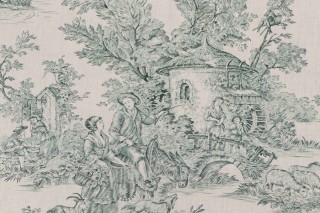 Heirloom Fabrics Pastorale Printed Cotton Drapery Fabric in 3-White/Green for Covington