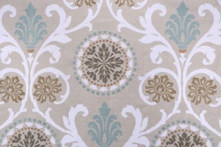 Thibaut Banyan W764100 Embroidered Linen Decorator Fabric in Aqua
