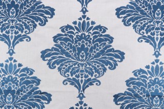 Thibaut Arturo Damask W713014 Embroidered Drapery Fabric in Navy on White