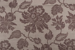 Thibaut Helena F94104 Printed Linen Drapery Fabric in Brown on Natural