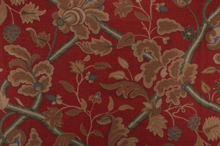 Thibaut Denmark F96032 Printed Cotton Blend Drapery Fabric in Red and Cream