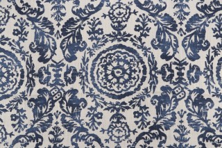 Thibaut Sansome F94151 Printed Linen Blend Drapery Fabric in Navy