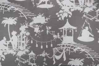 Thibaut South Sea F916022 Printed Linen Blend Drapery Fabric in Grey