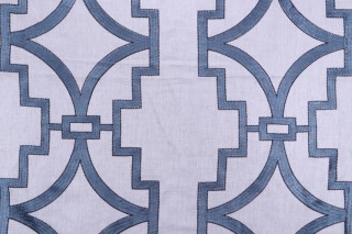 Anna French Songyue W736144 Embroidered Drapery Fabric in Blue for Thibaut