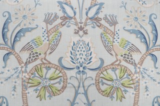 Anna French Peacock Garden F924360 Printed Linen Drapery Fabric in Aqua for Thibaut