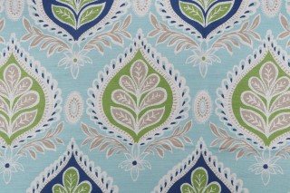 Thibaut Midland F924316 Printed Linen Blend Drapery Fabric in Blue and Green