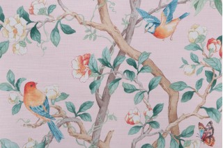 Kaufmann Kimono Vine Printed Cotton Drapery Fabric in Rose