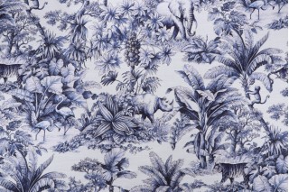 Kaufmann Jardin Animalier Printed Cotton Drapery Fabric in Indigo