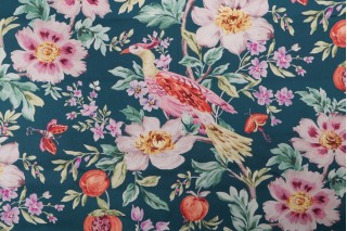 Stof France Barjac Printed Cotton Drapery Fabric in Petrole
