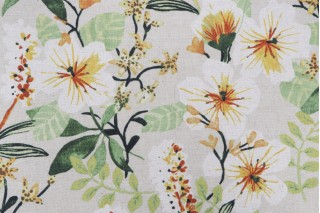 Tropical Floral Printed Drapery Fabric in Pearl
