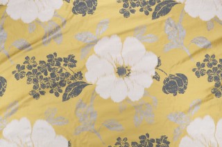 Thibaut Rue De Seine Printed & Embroidered Silk Drapery Fabric in Yellow