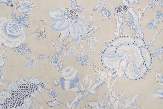 Anna French Rittenhouse F94146 Printed Cotton Blend Drapery Fabric in Blue and Tan for Thibaut 