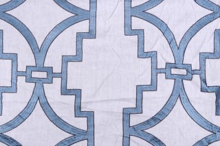 1 Yard Anna French Songyue W736144 Embroidered Drapery Fabric in Blue for Thibaut