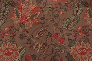 Thibaut Dorchester F99009 Printed Drapery Fabric in Red on Brown