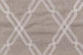 Thibaut Fusion Trellis W736148 Embroidered Linen Drapery Fabric in Natural