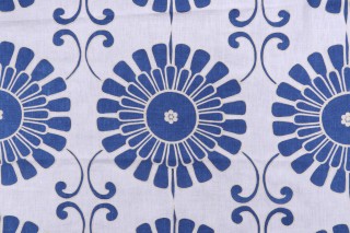 Thibaut Sun Garden W716032 Printed & Embroidered Linen Drapery Fabric in Blue