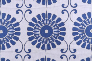 Thibaut Sun Garden W716032 Printed & Embroidered Linen Drapery Fabric in Blue